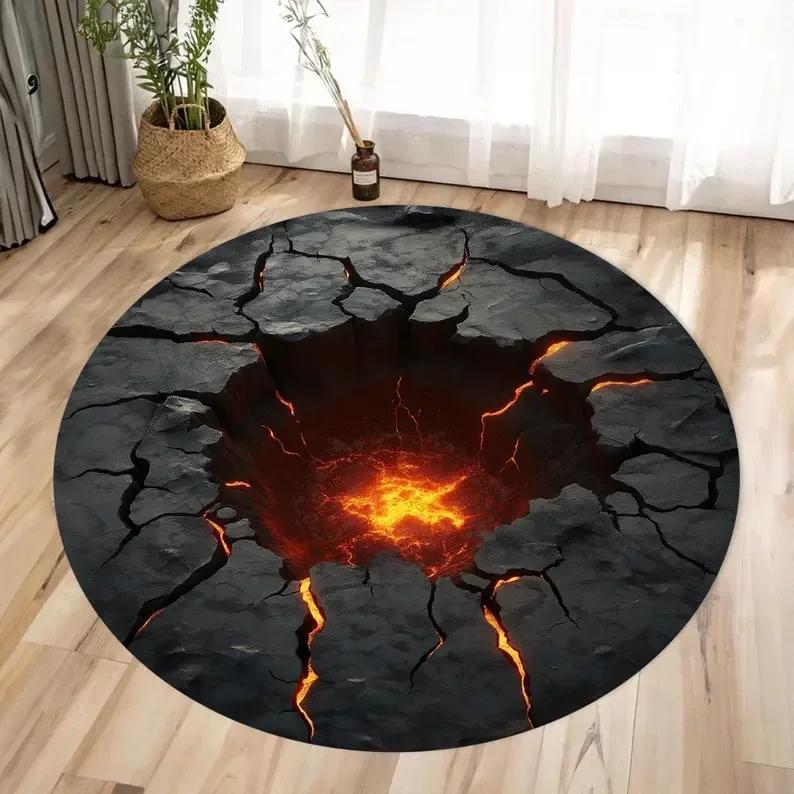 3D Underwater World Round Area Rug – Shark & Fish Illusion Floor Mat – Non-Slip Ocean Carpet for Kids' Room, Living Room Decor