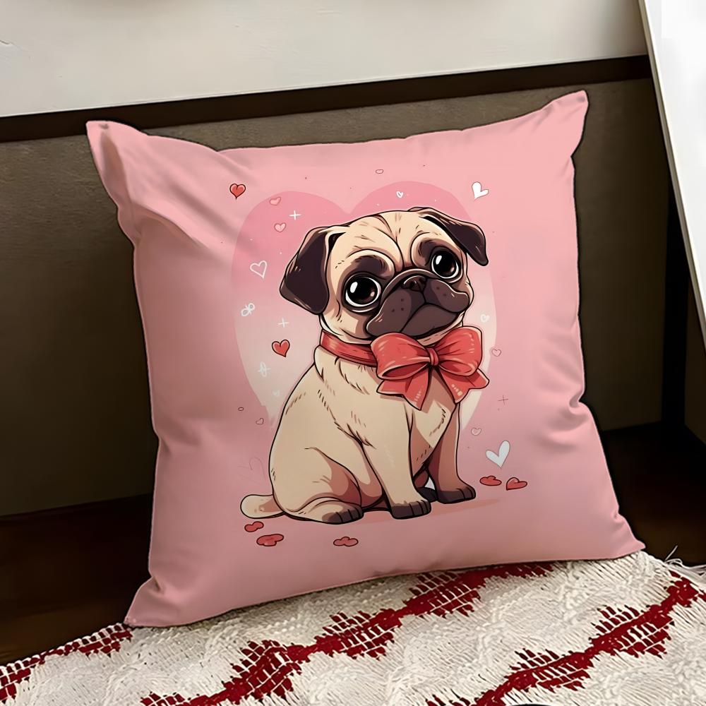 Snorty Sweet Heart Pug Cushion Cover Reversible Soft Durable Pillow Cover Home  Car MultiScene Use for Daily Comfort