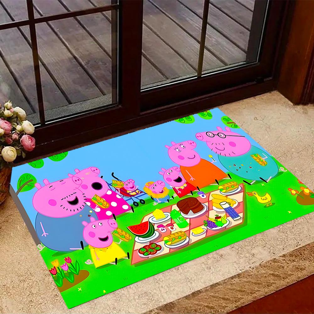 Peppa Pig's Colorful World Themed Anti-Slip Rugs - Polyester Home Decor, Suitable for Bedrooms, Living Rooms, Doorways, Studios, and Decorations