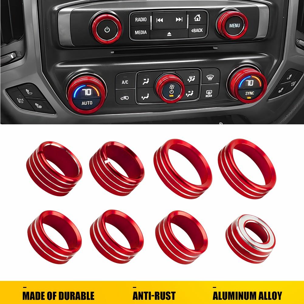 

8Pcs Aluminum Central Control Switch Button Knob Ring Trim Red Fits For Chevrolet Silverado GMC Sierra 2014-2018 Car Accessories красный