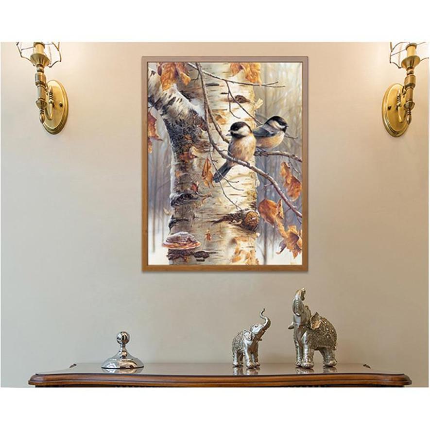 Dieren en planten boom en vogel Sets Voor volledige borduurpakketten Woondecoratie wit 40X50CM Handwerken