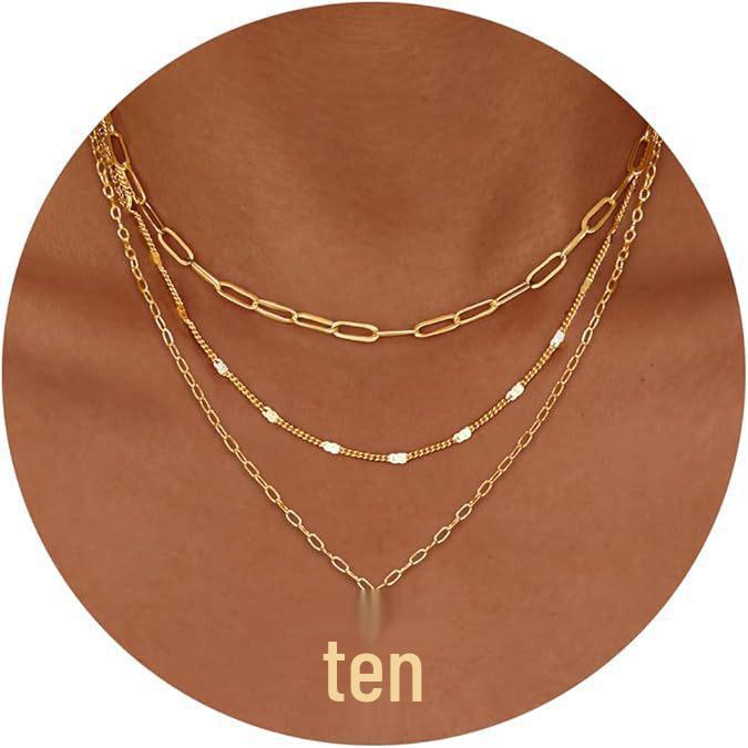 14K Gold-Plated Three-Strand Necklace: Twisted Copper Layered Paperclip Chain