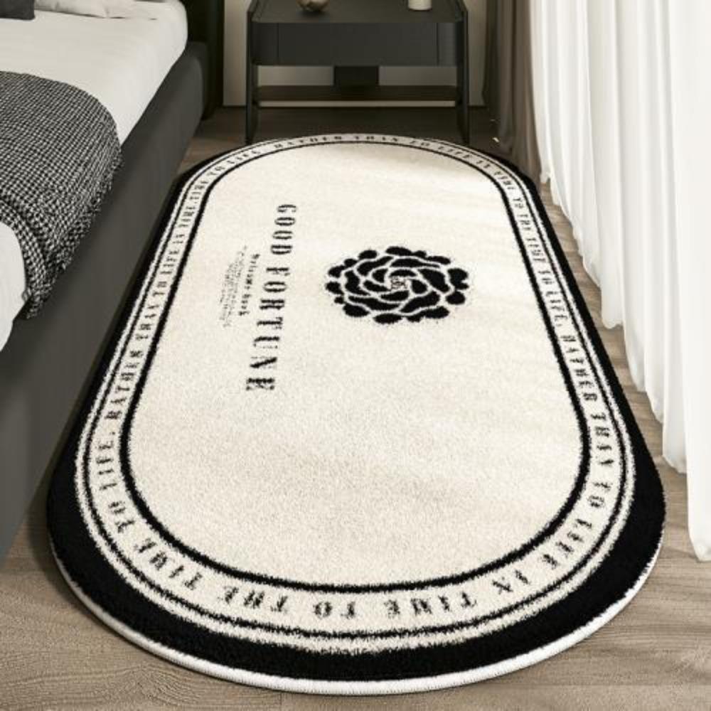 Bedroom Bedside Premium Imitation Cashmere Retro Carpet Machine Washable Thickened Oval Bedside Home Floor Mat Living Room Blanket