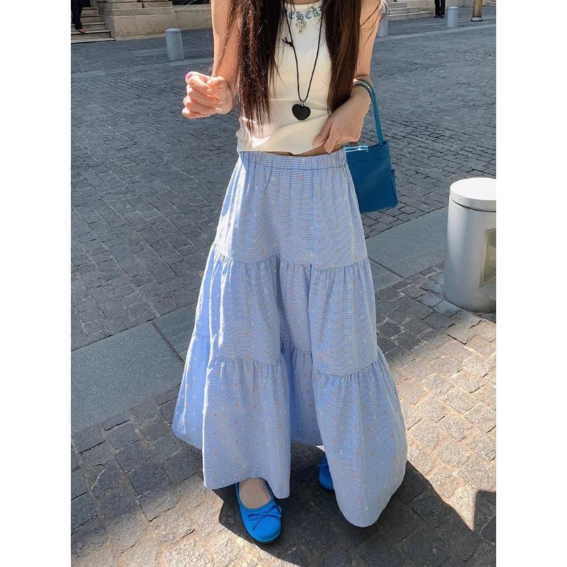 Women's New Patchwork Fashionable Solid Color Loose Slimming A-line Wide Swing Pastoral Style Skirt