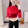 Autumn and Winter Sweater Women's Fleece Thickened Integrated Fleece with Semi-turtleneck Pullover Bottoming Knitted Sweater Thermal Top