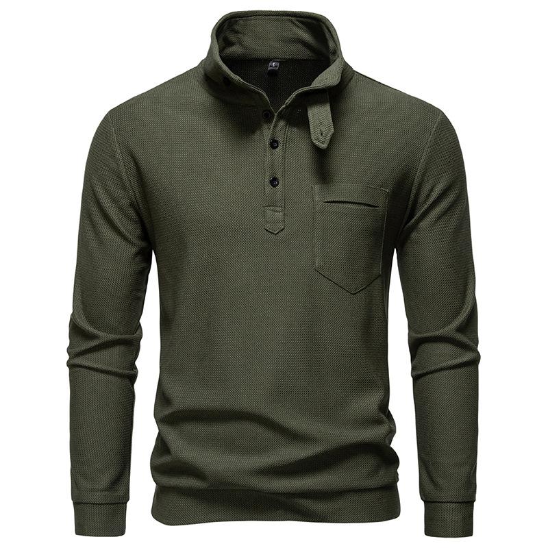 Men's Turtleneck Henley Shirt Long Sleeve Casual Top for Men Autumn Winter Warm Textured Pullover with Pocket Multi-Color Fashion Male Blouse