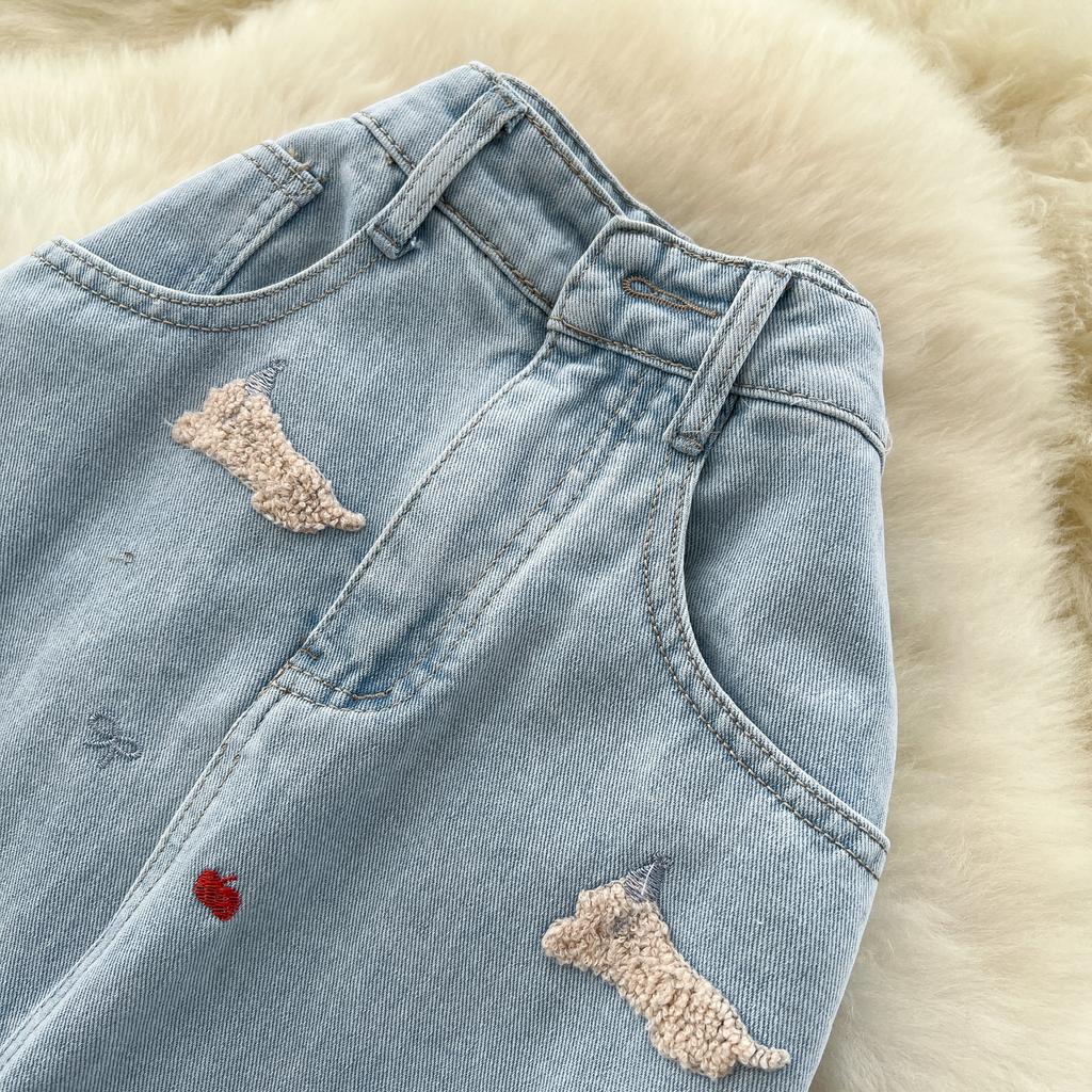 Léto Podzim Dámská Ležérní Výšivka Pes Vysoký Pas Dlouhá Midi Tužková Džínová Sukně