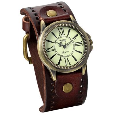 JewelryWe Wristwatch for Men and with a Retro Stylish Leather and Alloy Perfect for Birthdays and Day Brown Antique-Style Women, Unisex, Dial-Style