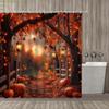 Autumn Pumpkin Maple Leaf Bath Curtain - Rustic Countryside Scene with Hanging Lanterns, 100% Polyester Machine Washable Showe