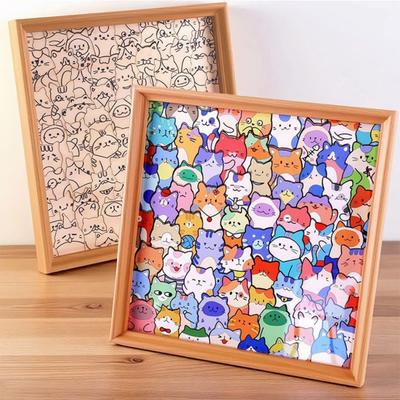 Yousheng Cartoon Cat Wooden Coloring Puzzle Kit with Photo Frame Marker Pens DIY Hand-Painted Irregular Jigsaw Puzzle Toy Decoration Ornament