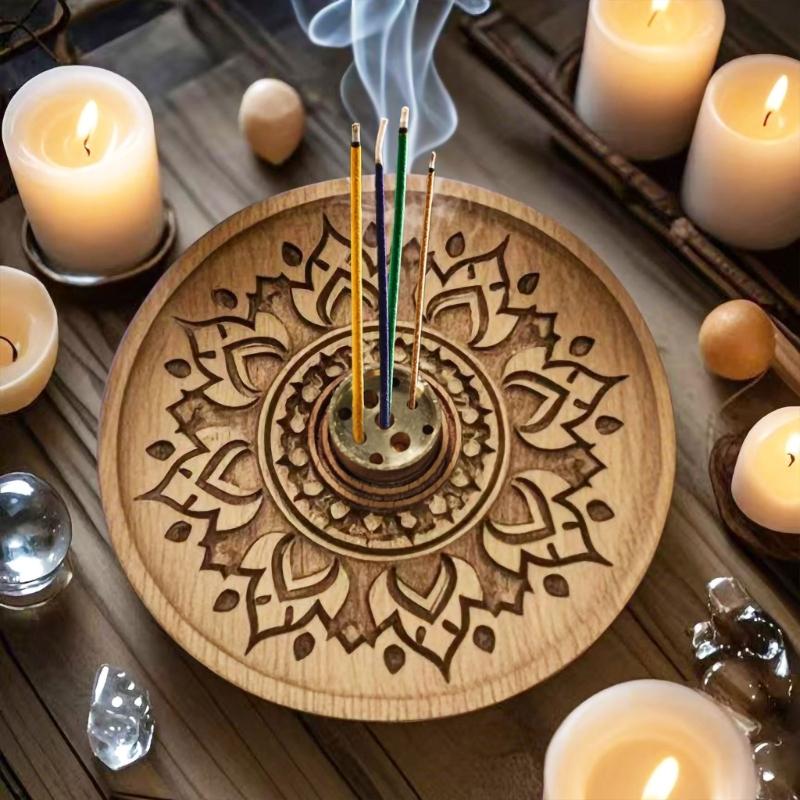 Elegant Incenses Stick Holder and Wooden Ashes Tray Brass Incenses Burners Set for Meditations Room Desktop Decoration