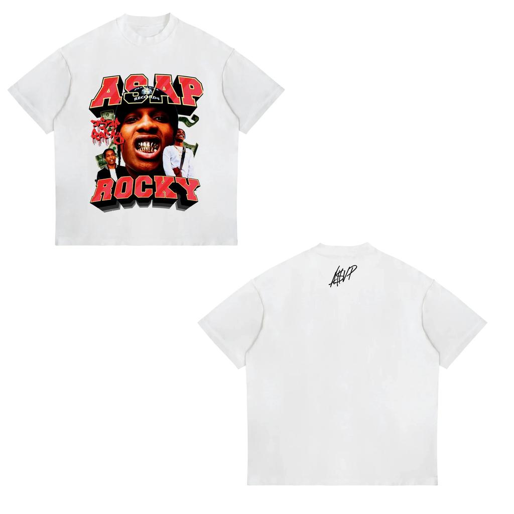 Hip Pop Tops New ASAP ROCKY Shortsleeved High Street Unisex Women Gothic Tees AAP Portrait Loose Casual Harajuku Tops Unisex