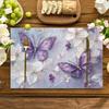 4pcs Linen Placemats Set, Elegant Purple Butterfly & Floral Design, 12x18 Inches - Ideal for Kitchen & Dining Room Decor, Home Gatherings, and Party
