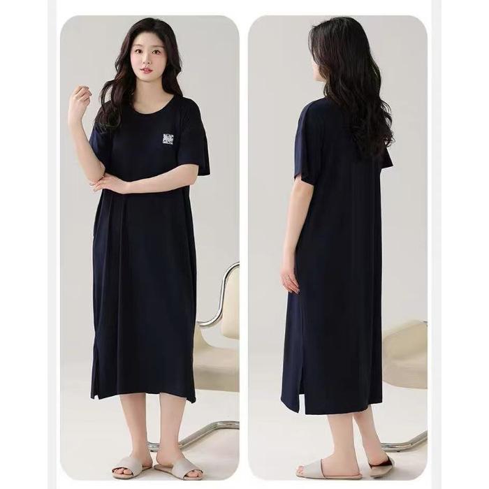 

Short-sleeved T-shirt Dress for Women, Summer Korean Style, Mid-length Over-the-knee Casual Long Skirt, Plus-size Youthful T-shirt 4XL чёрный