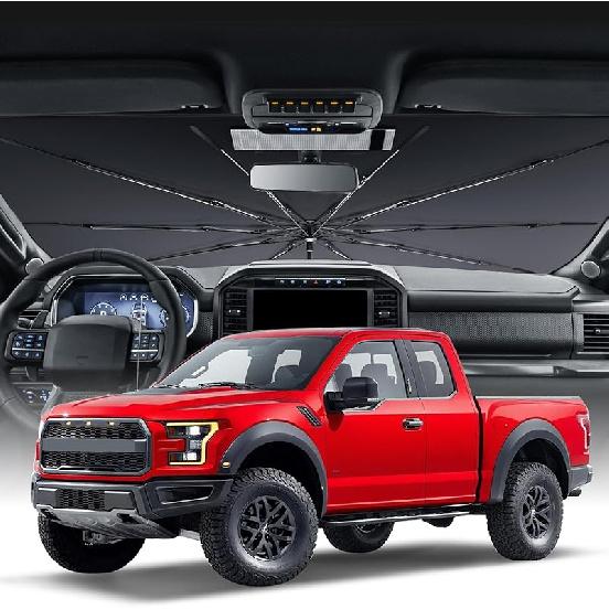 Zanch 2025 Upgraded Car Windshield Sun Shade [Cool Down By 75℉ ] With Heat Ulation Coating, Foldable Sunshade Umbrella With Flexible Handle & Ribs,