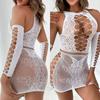 Fashion Sexy Bodycon Dress Woman Sexy Lingerie Fishnet Bodysuit Sheer Lace Underwear Erotic Leopard Butterfly Hollow Out Sex Set
