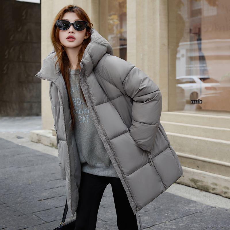 Beibei Cloud Light Luxury Hooded Down Jacket: Petite Mid-Length Puff Coat