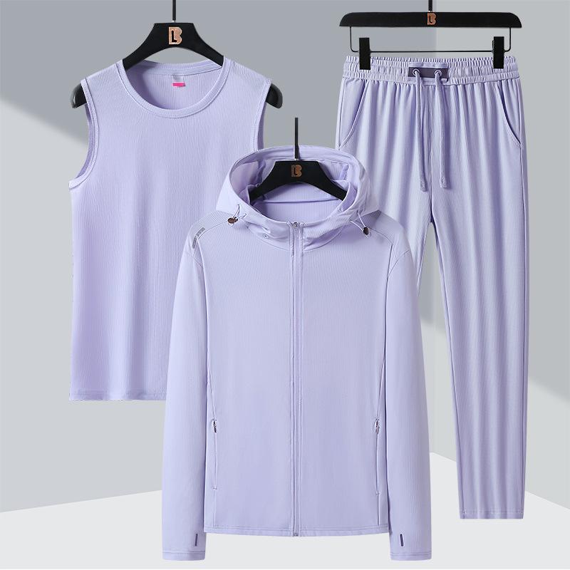 

Мужская летняя ультратонкая дышащая солнцезащитная одежда для отдыха на открытом воздухе, для бега, скорости, сухого льда, шелка, спортивный комплект из трех предметов для пар