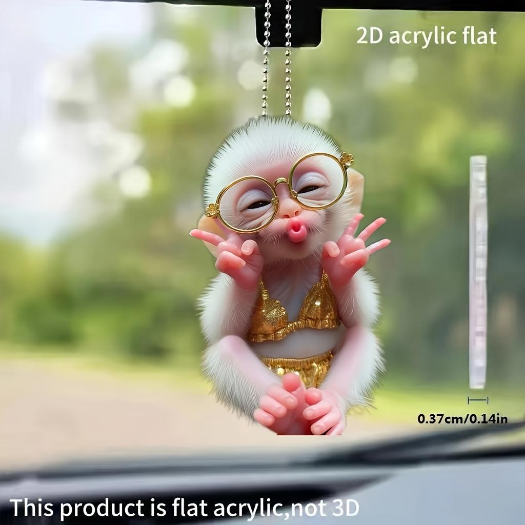 2D Flat Cute Monkey Acrylic Car Pendant - Multi-functional Rearview Mirror Decoration, Car Accessories, Bag Pendants and Home Ornaments, Holiday Gifts