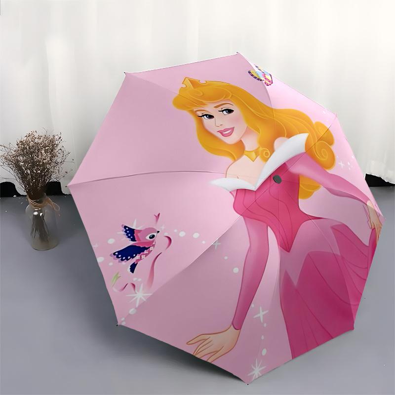 Princess Aurora, Butterflies Automatic Opening and Closing Umbrella - 8 Ribs Portable Folding Umbrella with Plastic Handle, Suitable for Lei