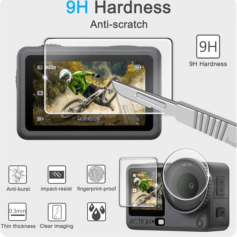 9+2Pack Lens Tempered Glass Screen Protector Kit for DJI Osmo Action 5Pro/4/3 Camera with Silicone Lens Cover Ultra HD Hardness