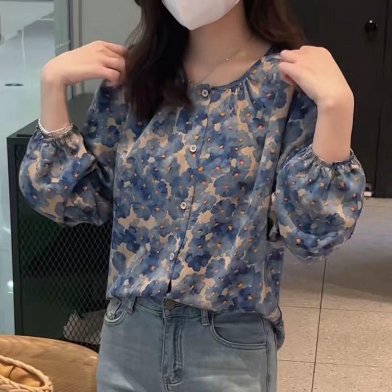 Stylish Sweet Broken Flowers Shirt Vintage Printed Female Clothing Commute Single-breasted Spring Autumn Casual O-Neck Blouse
