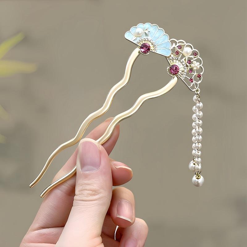 Antique Butterfly Flower Bamboo U-shaped Hairpin Super Fairy Retro Pearl Fringed Hairpin Hanfu Ancient Hairpin Accessories