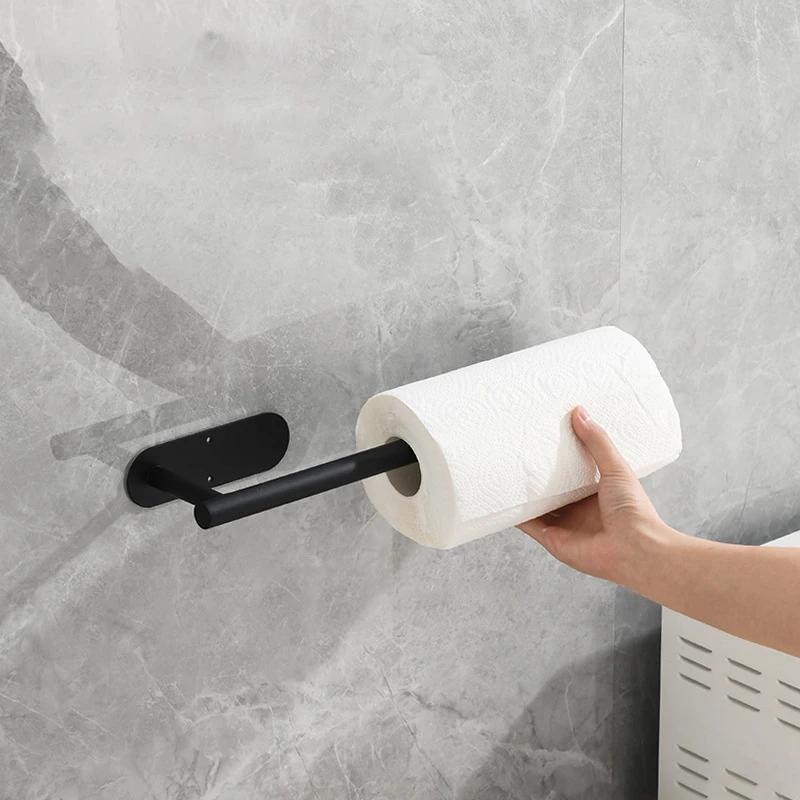 Adhesive Toilet Paper Holder Stainless Steel Wall Mount Kitchen Roll Towel Rack Napkin Dispenser Absorbent Stand Tissue Hanger