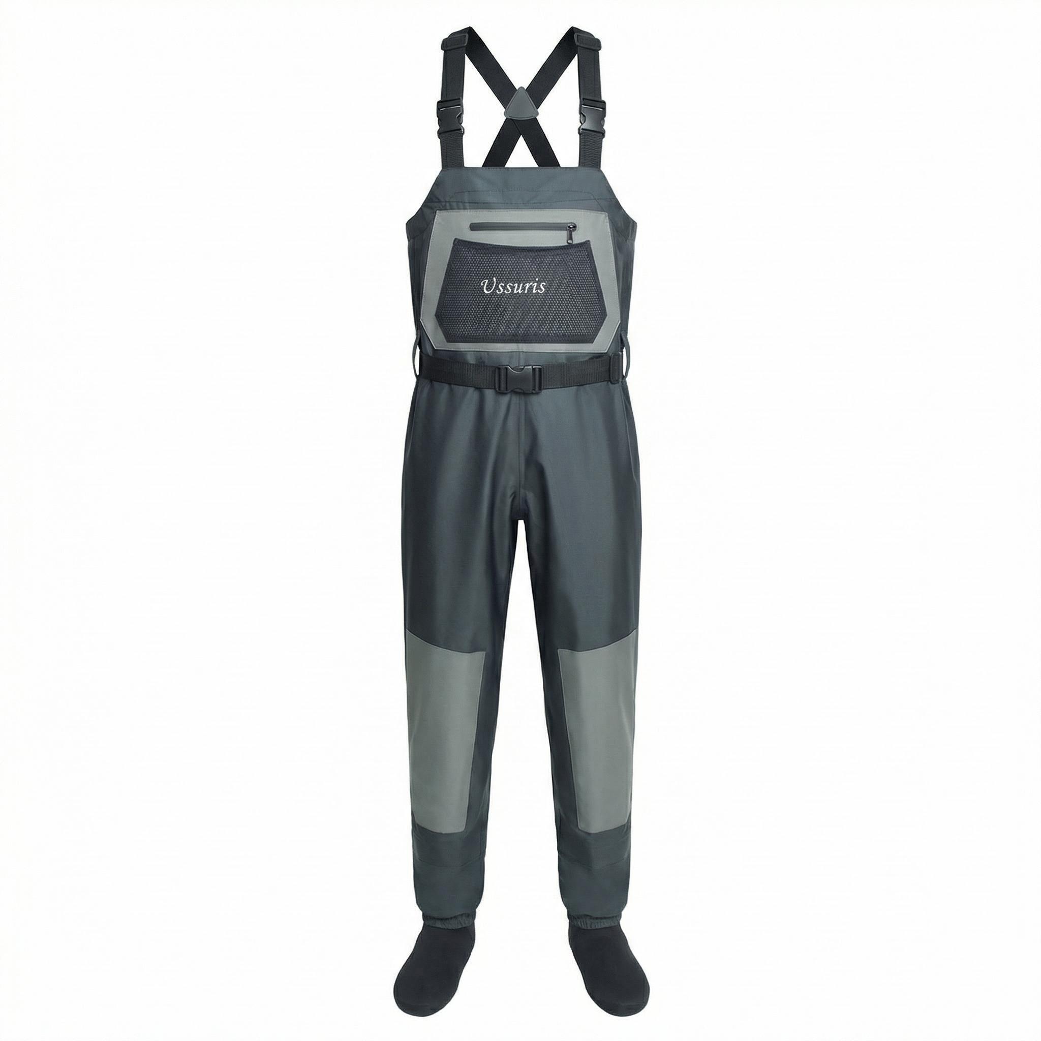

Fly Fishing Chest Waders Breathable Waterproof Stockingfoot River Wader Pants for Men and Women L сірий