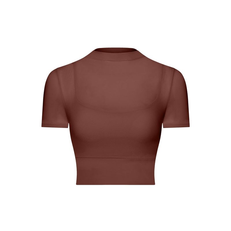 

2025 Сетчатая куртка для йоги с эффектом «нюд», женская, имитация двойки, удобная, лоскутная, спортивная, с коротким рукавом, одежда для тренировок, модная, с нагрудными вкладышами CHESTNUT(New color) L