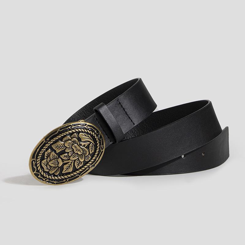 High-end Women's Belt Retro Carved Buckle Elegant and Fashionable New Women's Belt PU Belt