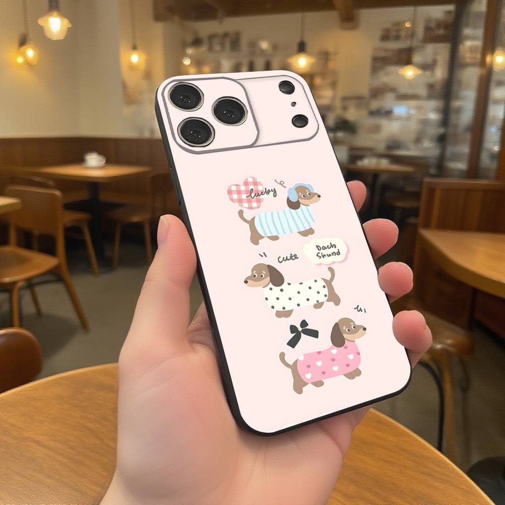 

Dachshund Sausage Dog Puppy Phone Case For iPhone 17,16,15,14,13,12,11,Pro,XS,Max,XR,Plus,E,SE4,Mini Black Soft Cover iPhone17air