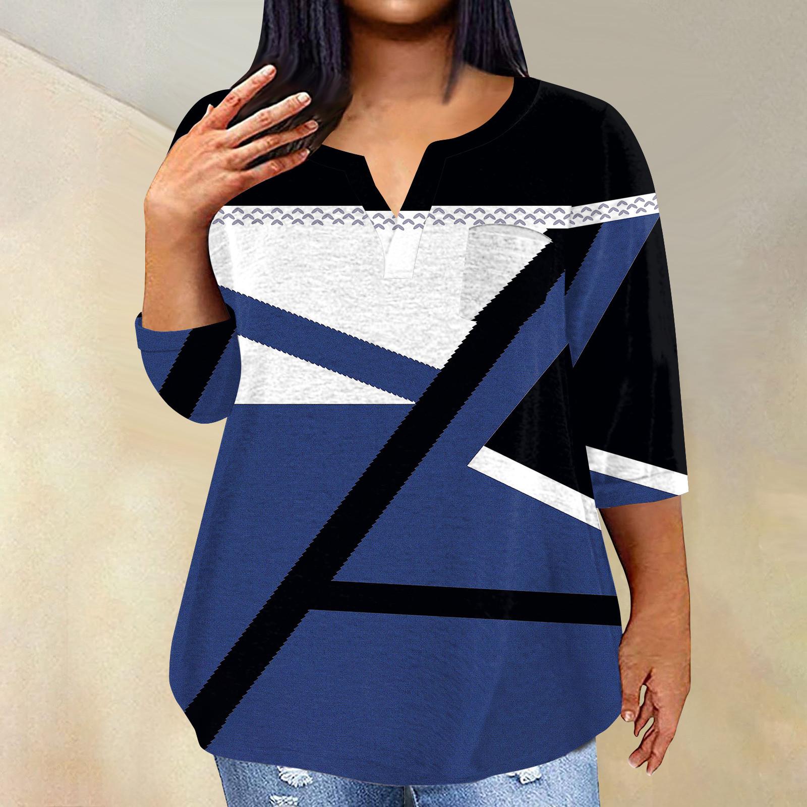 

Женский модный повседневный пуловер с рукавами три четверти и V-образным вырезом с принтом, топ с рукавами 4/3 XXXXXL