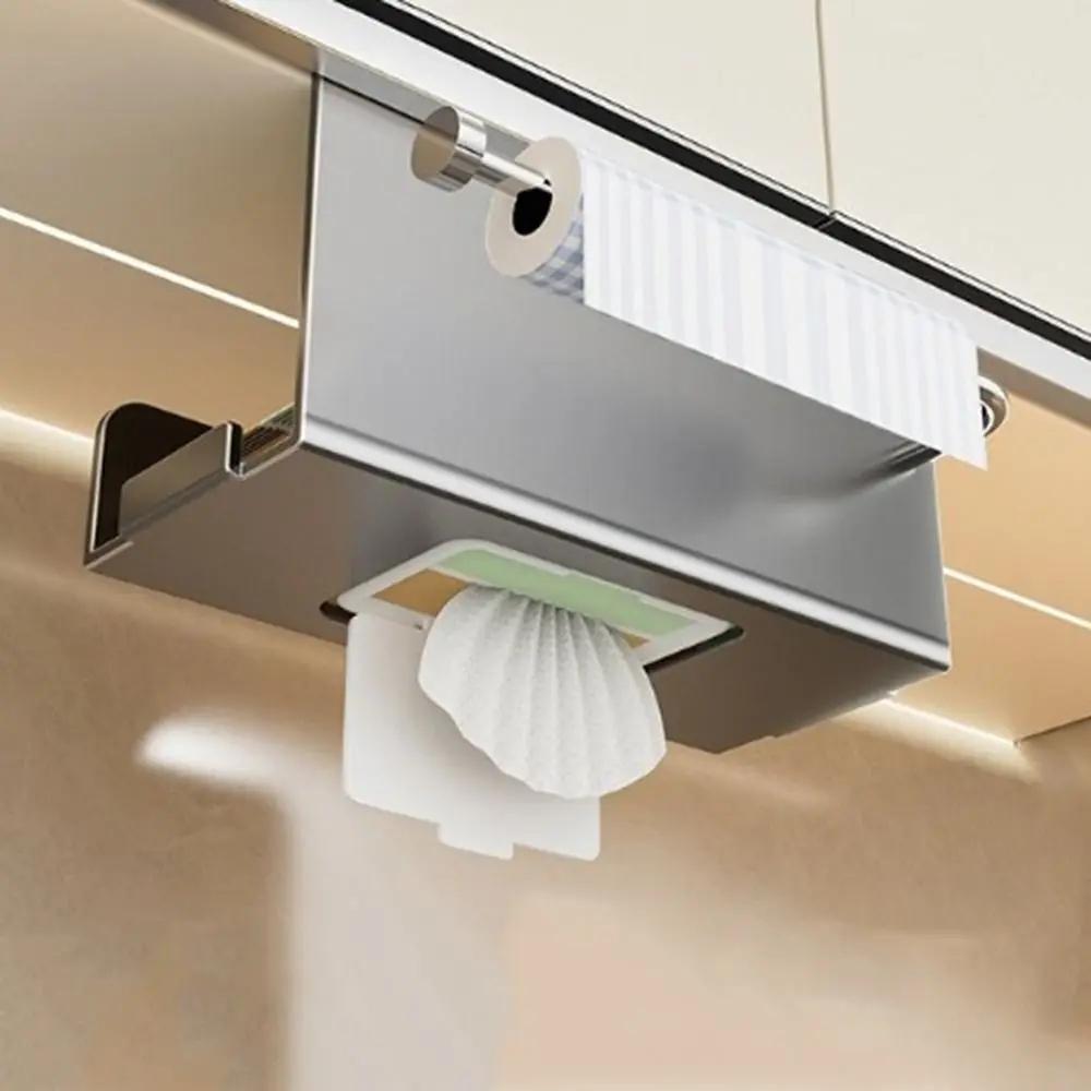 Wall Mounted Tissue Box With Storage Shelf Kitchen Roll Dispenser For Cling Film Towels and Seasoning Jars Space Saving