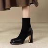 2026 New Thick Bottom Thick Heel Elastic Boots Waterproof Terrace Melad French High Heel Short Boots for Women