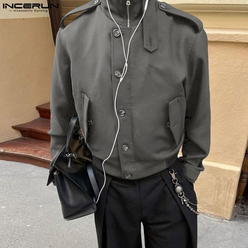 INCERUN Autumn Men Stand Neck Long Sleeve Casual Buttons Jackets Coats
