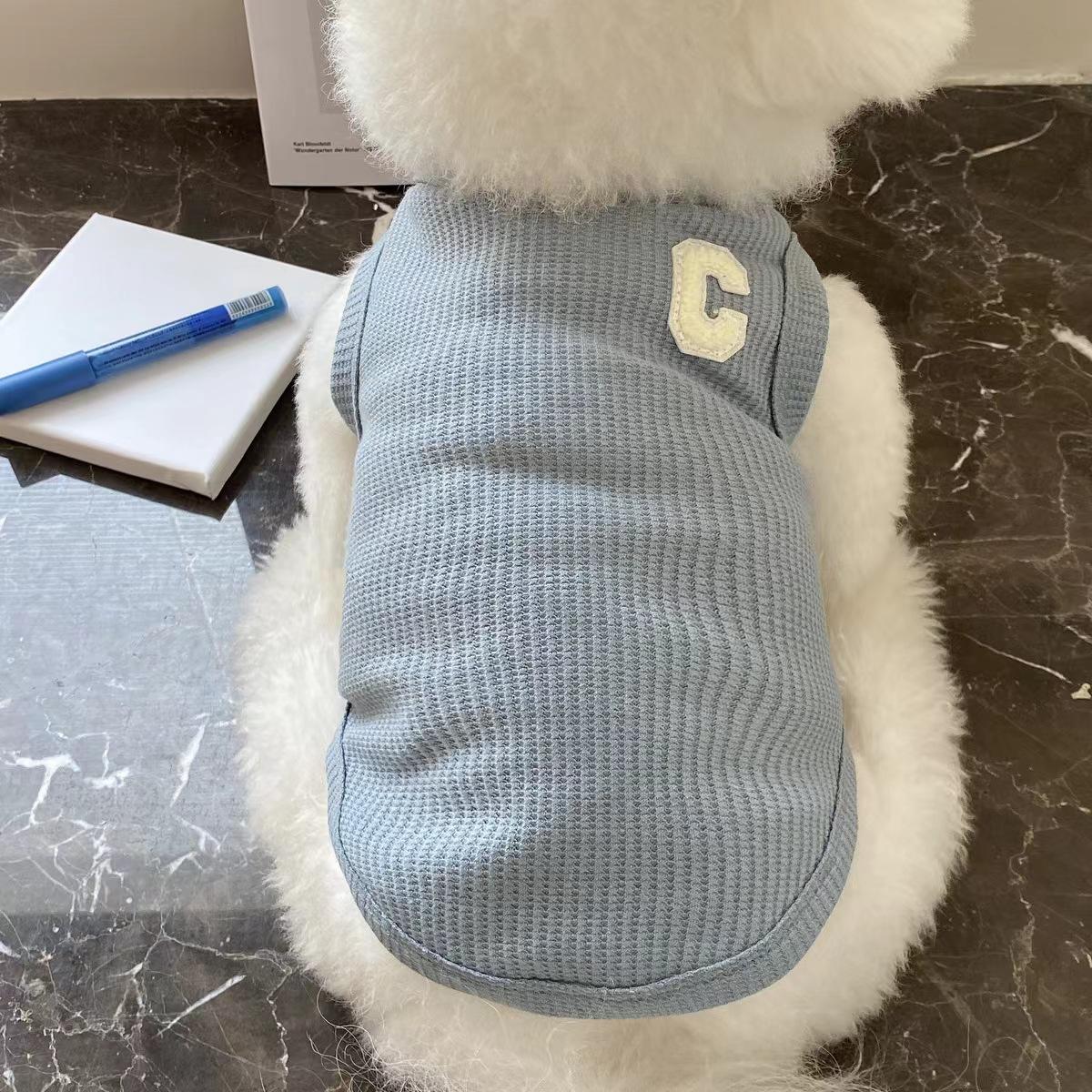 Spring Summer Dog Clothes Waffle Short Tank Top Teddy Bear (Blue ,37X25CM) синий