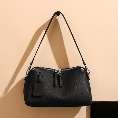 Bolsa Almofada de Couro de Grão Superior, Design Simples e Nichado, Bolsa de Ombro de Mão, Bolsa Transversal de Couro Genuíno de Grande Capacidade