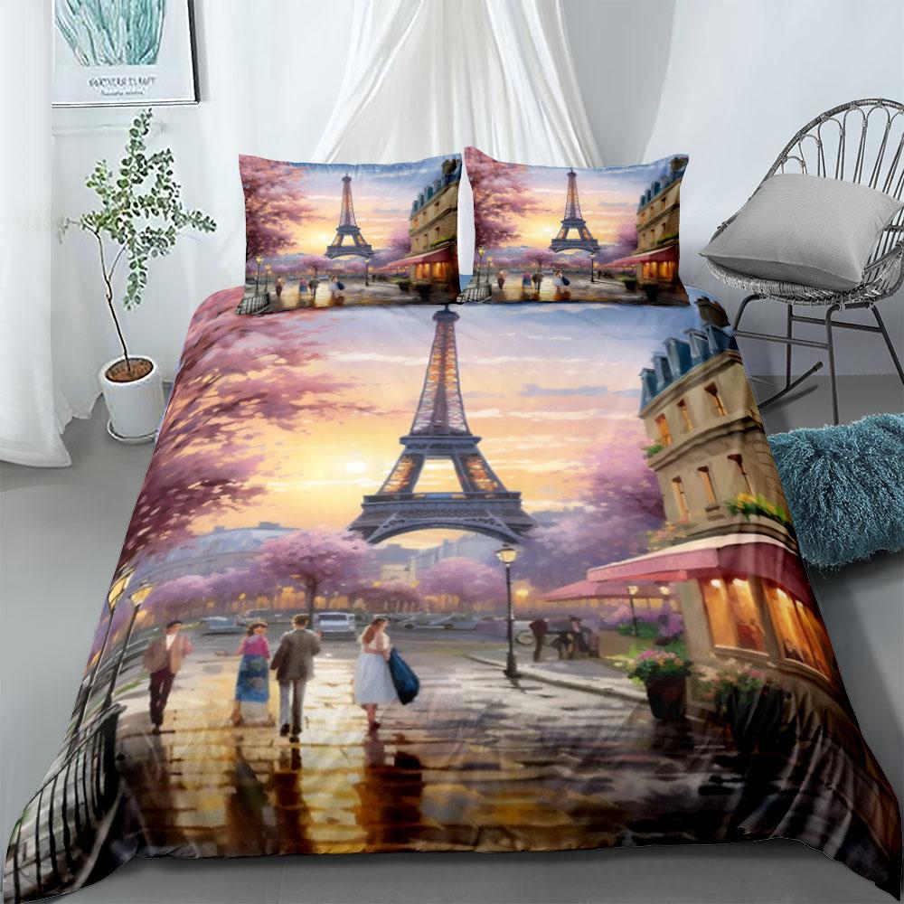 Amazing Tree Pink of Eiffel Tower Duvet Cover Set UK Single Double Queen US Twin Full King Size pkm Bed Linen Set
