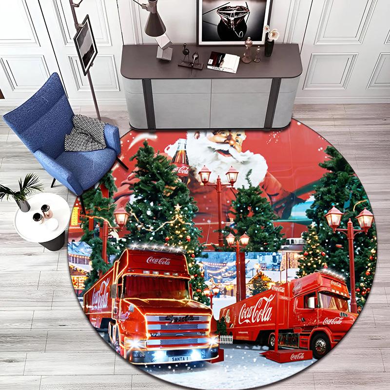 Christmas Gift Halloween Theme Bear Truck Coca Cola Round Carpet Soft Home Decoration Corridor Table and Chair Anti Slip Outdoor Floor Mat Carpet H14