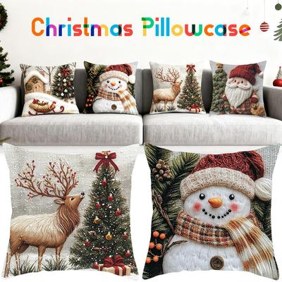 1/2/4/8PCS Festive Elk Rabbit Decorative Sofa Atmosphere Decorative Pillow 2025 NEW Christmas 2D Flat Print Pillow Cover