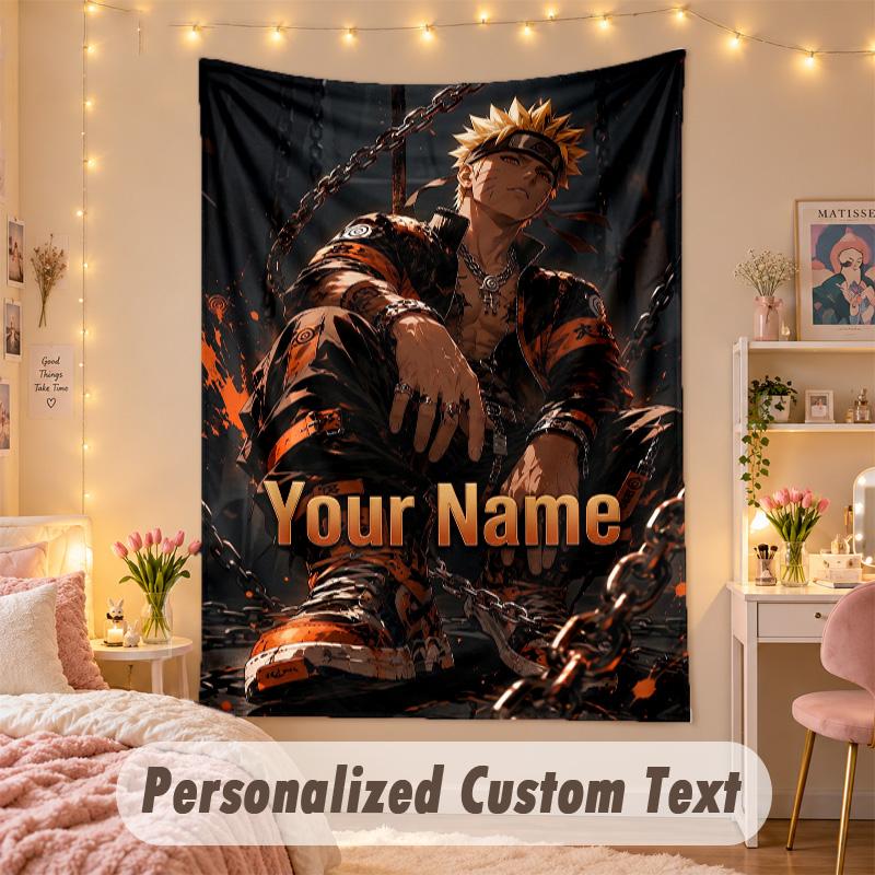 Tapiserie Personalizată, Imprimeu Naruto Text cu Nume Personalizat Artă de Perete Suspendată pentru Dormitor
