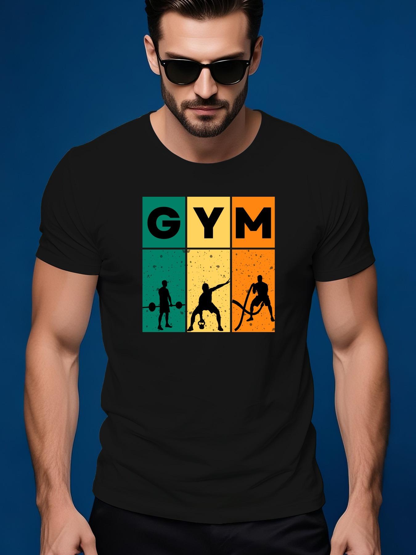 Gym-Themed Graphic Tshirt Graphic Tshirt with Silhouettes... S