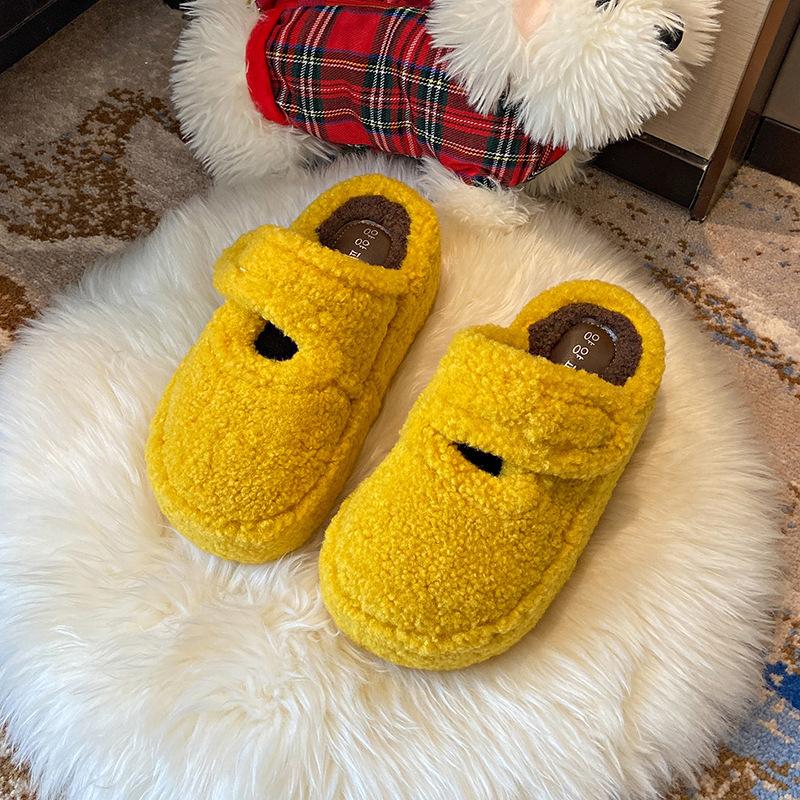 2025 autumn and winter new 7 cm thick-bottomed versatile bag head half-towed fluffy slippers women's velvet warm and comfortable cotton slippers