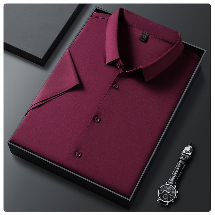 Men's Seamless Short-Sleeve Ice Silk Formal Shirt - Summer 2026, Non-Iron, Solid Color, Business Casual.