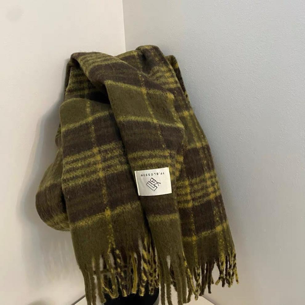 Autumn and Winter Scarves Women's Winter High-end Scarves Thickened and Warm Tonglu Imitation Cashmere Plaid Scarves