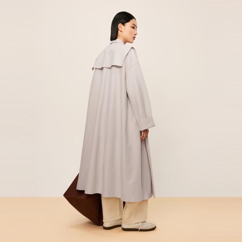 LESS Women's Long Lapel Collar 100% Wool Coat