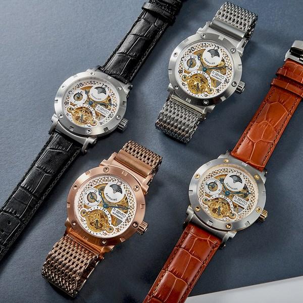 [Ticento]Men's Sun & Moon Automatic Leather Watch TS50051WTBK + Shopping Bag, Korean Luxury Watches