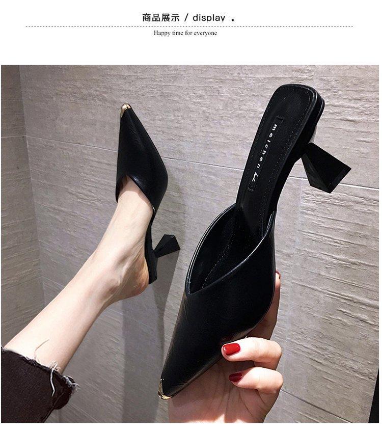 Baotou half slippers women wear Internet celebrity versatile pointed high heel thick heel cool slippers women 2025 summer middle heel fashion shoes