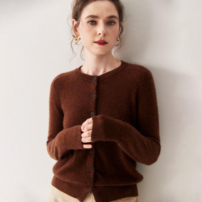 Women's Cashmere Baby Lambswool Cardigan - Round Neck, Short, Loose Fit Sweater for Autumn/Winter.